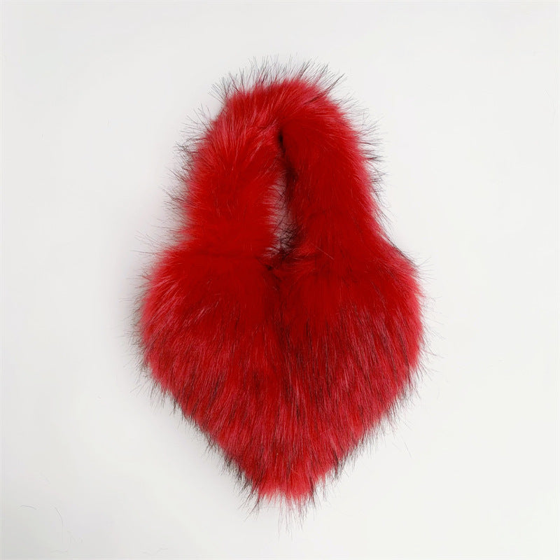 Bolso de piel con forma de corazón, pequeño y esponjoso, para mujer