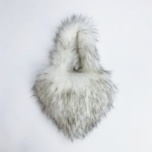 heart shaped fur bag small fluffy tote purse for women in white Alicefurs