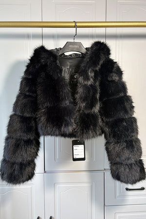 hooded faux fur jackets fluffy cropped outerwear for women in black 6 Alicefurs