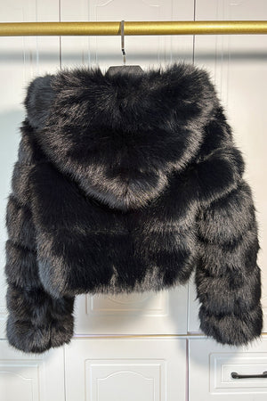 hooded faux fur jackets fluffy cropped outerwear for women in black 7 Alicefurs