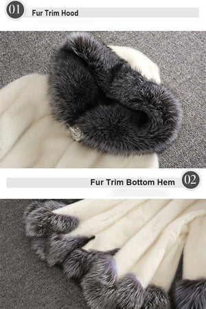hooded fuzzy coat with faux fur trim womens elegant dress overcoat in ivory 2 Alicefurs