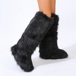 knee high faux fur boots for women in black 1 Alicefurs