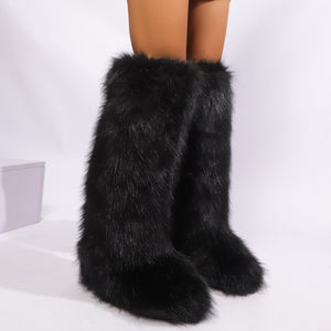 knee high faux fur boots for women in black 11 Alicefurs
