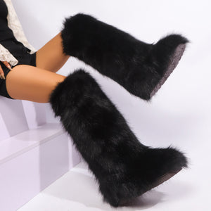 knee high faux fur boots for women in black 16 Alicefurs