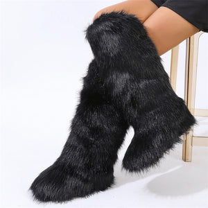 knee high faux fur boots for women in black 2 Alicefurs