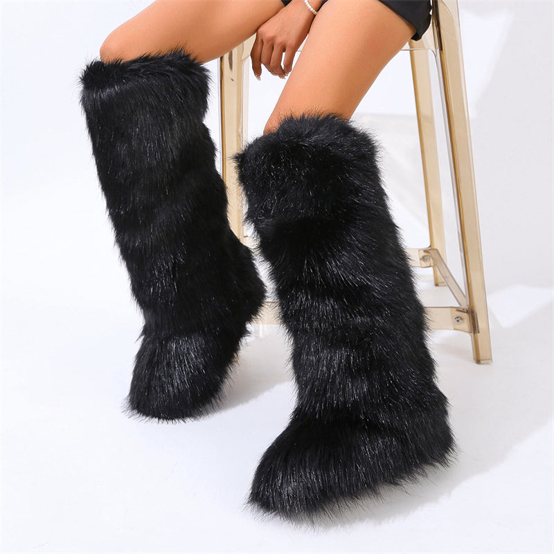 Bottes hautes en fausse fourrure pour femmes