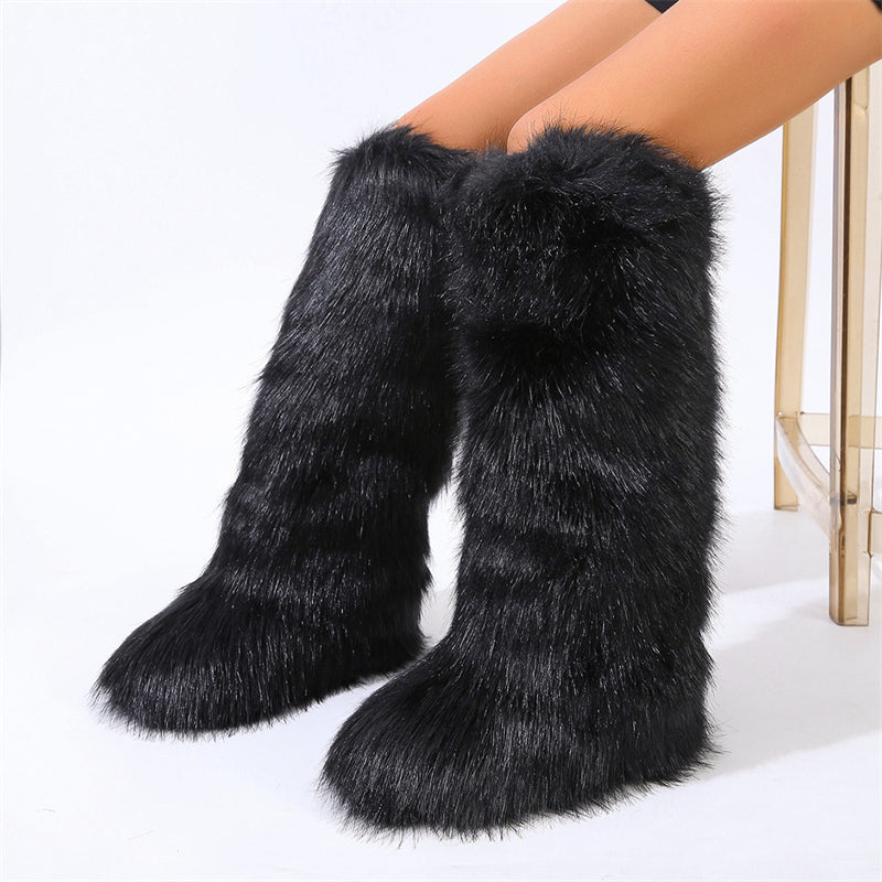 Bottes hautes en fausse fourrure pour femmes