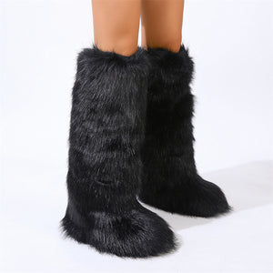 knee high faux fur boots for women in black Alicefurs