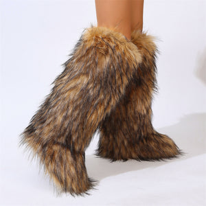 knee high faux fur boots for women in brown 1 Alicefurs