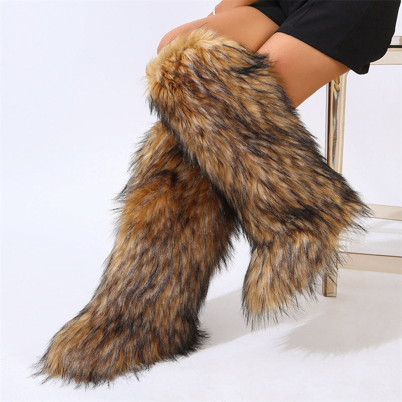 Bottes hautes en fausse fourrure pour femmes
