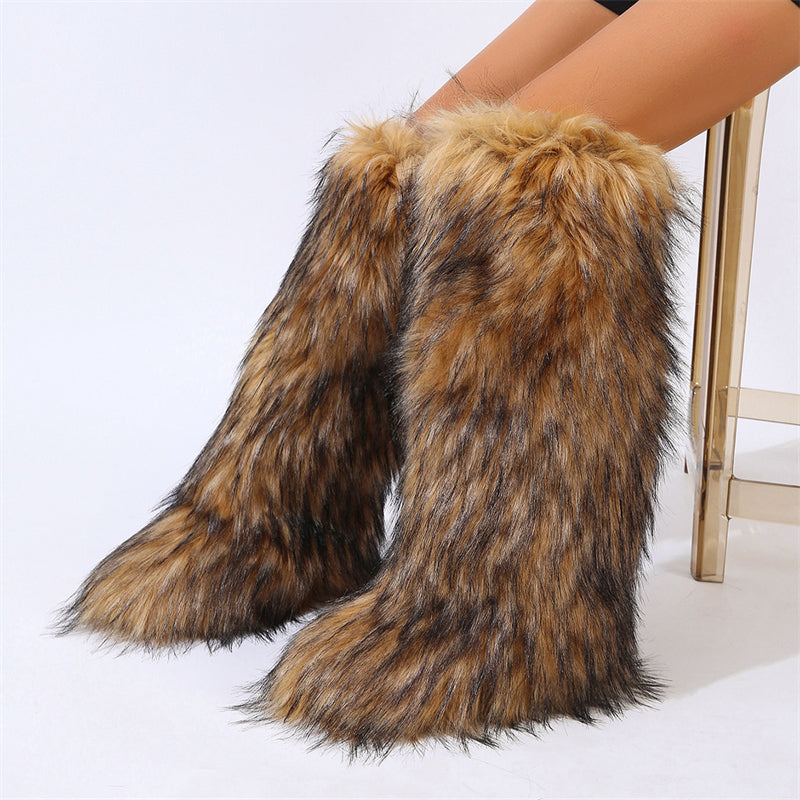 Bottes hautes en fausse fourrure pour femmes