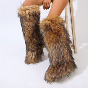 knee high faux fur boots for women in brown 4 Alicefurs