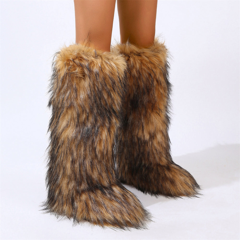 Bottes hautes en fausse fourrure pour femmes