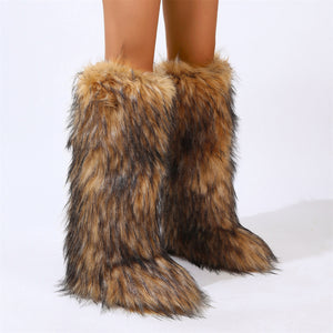 knee high faux fur boots for women in brown Alicefurs