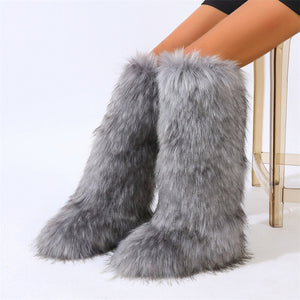 knee high faux fur boots for women in gray 2 Alicefurs