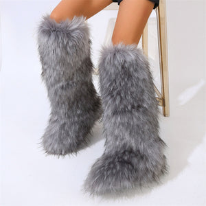 knee high faux fur boots for women in gray 3 Alicefurs