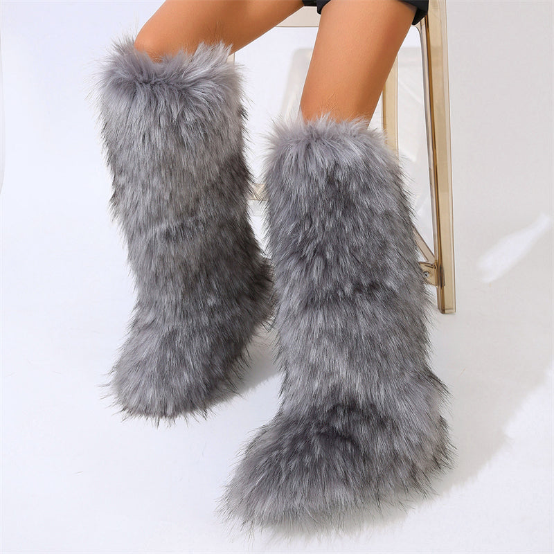 Bottes hautes en fausse fourrure pour femmes