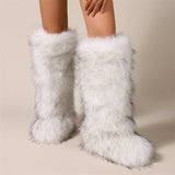 White Fur Boots in Knee High Length for Women