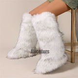 White Fur Boots in Knee High Length for Women