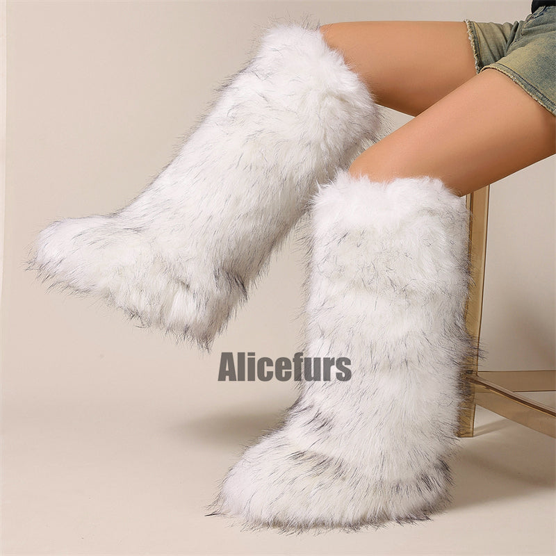 Botas de piel blancas hasta la rodilla para mujer
