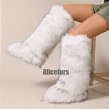 White Fur Boots in Knee High Length for Women