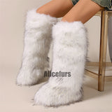 White Fur Boots in Knee High Length for Women