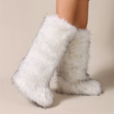 White Fur Boots in Knee High Length for Women