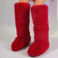 knee high fur covered boots for women in red 1 Alicefurs