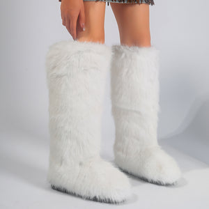 knee high fur covered boots for women in white Alicefurs