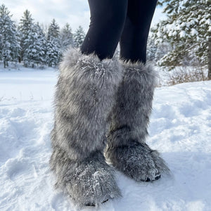 knee high furry boots winter tall fur boots for women in dusty grey 22 Alicefurs