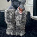 knee high furry boots winter tall fur boots for women in dusty grey Alicefurs