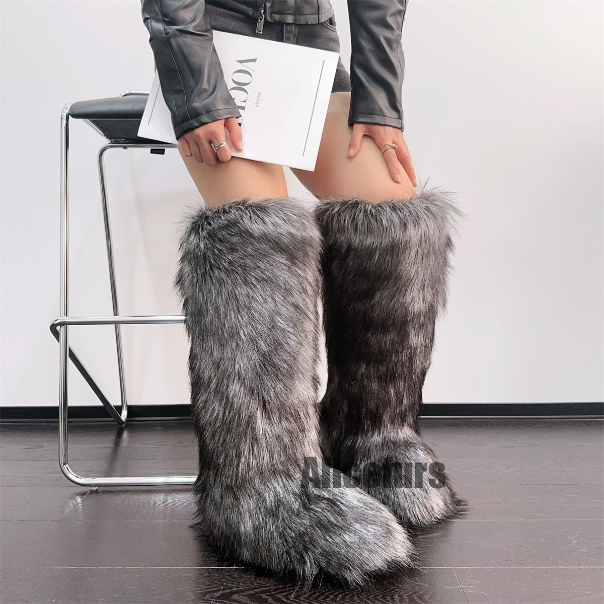 Knee High Furry Boots Winter Tall Fur Boots for Women