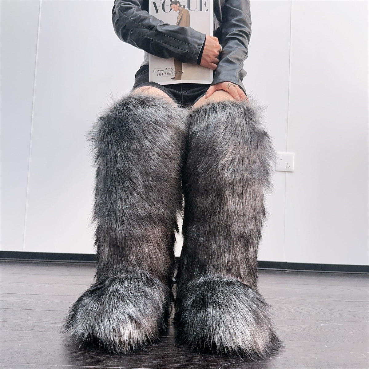 Knee High Furry Boots Winter Tall Fur Boots for Women