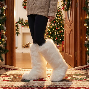 knee high furry boots winter tall fur boots for women in white 3 Alicefurs