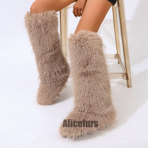knee high tassel fur boots for women in brown 4 Alicefurs