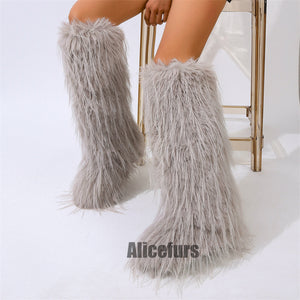 knee high tassel fur boots for women in gray 4 Alicefurs