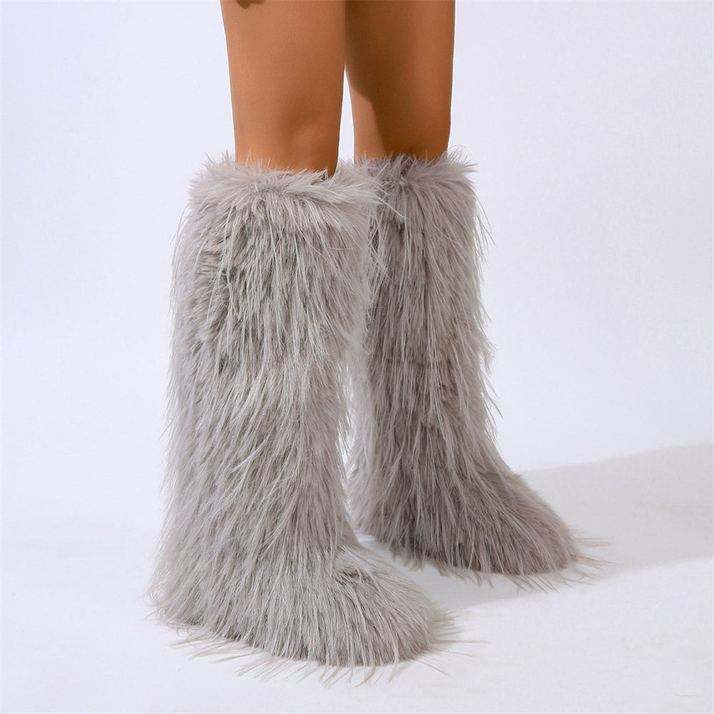 Bottes hautes en fourrure à pompons pour femmes