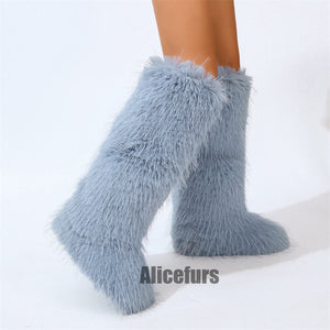 knee high tassel fur boots for women in light blue 1 Alicefurs