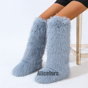 knee high tassel fur boots for women in light blue 2 Alicefurs