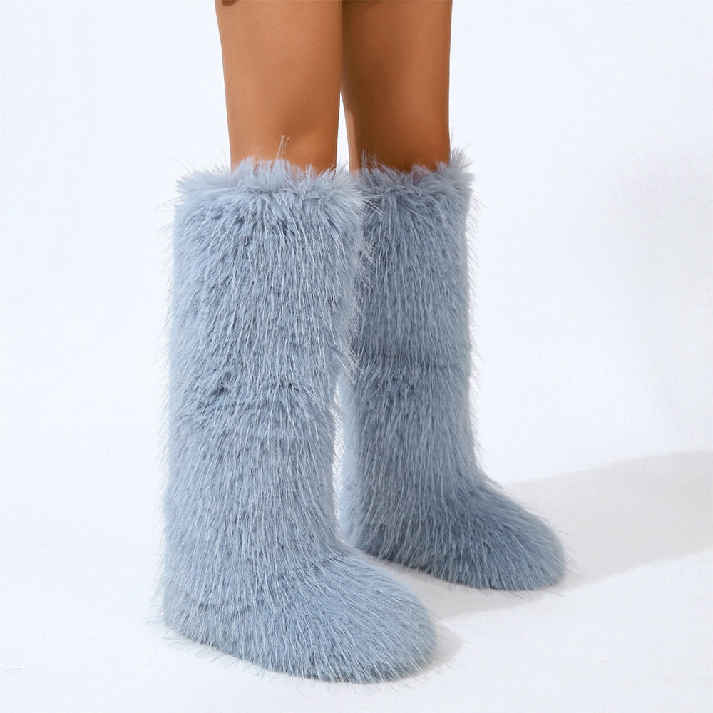 Bottes hautes en fourrure à pompons pour femmes