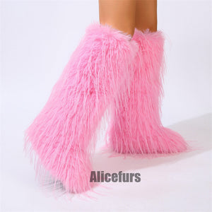 knee high tassel fur boots for women in pink 1 Alicefurs