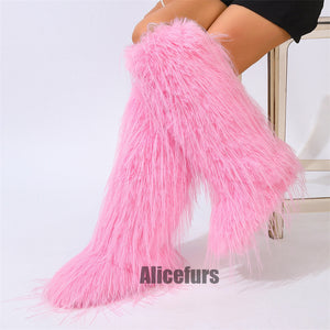 knee high tassel fur boots for women in pink 4 Alicefurs