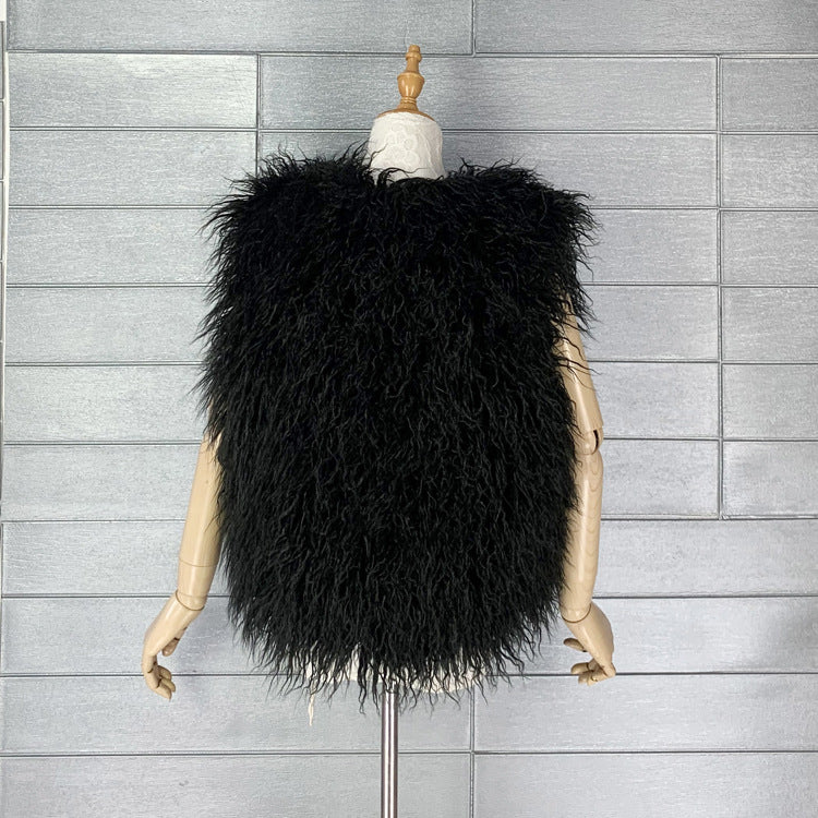 Lamb Fur Vest Curly Mongolian Sleeveless Jacket for Women