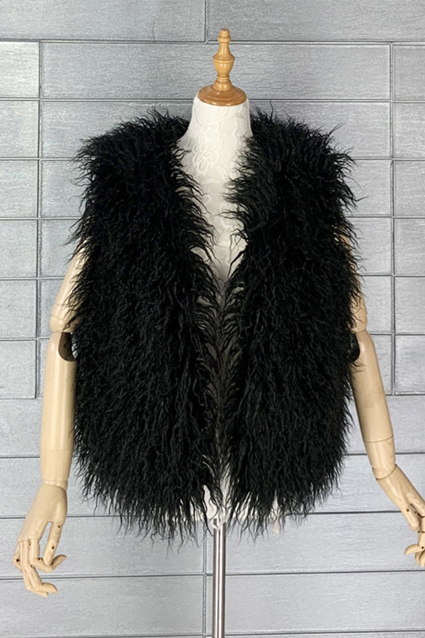 Lamb Fur Vest Curly Mongolian Sleeveless Jacket for Women
