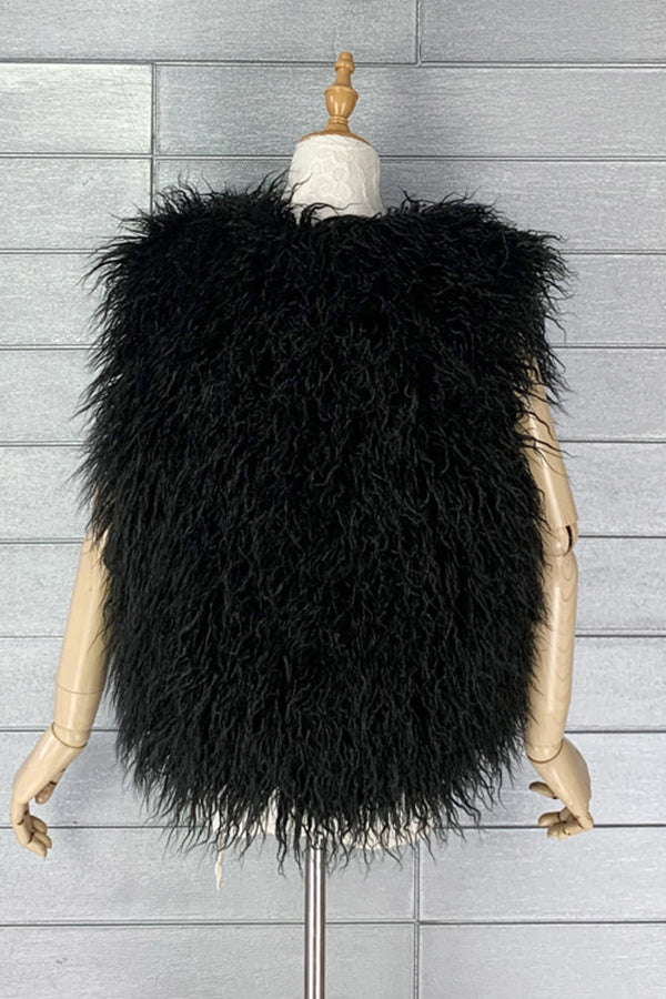 Lamb Fur Vest Curly Mongolian Sleeveless Jacket for Women