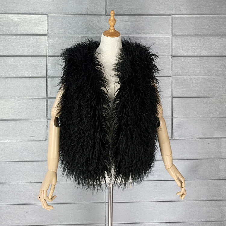 Lamb Fur Vest Curly Mongolian Sleeveless Jacket for Women