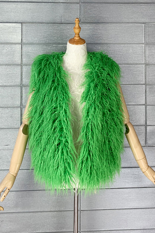 Lamb Fur Vest Curly Mongolian Sleeveless Jacket for Women