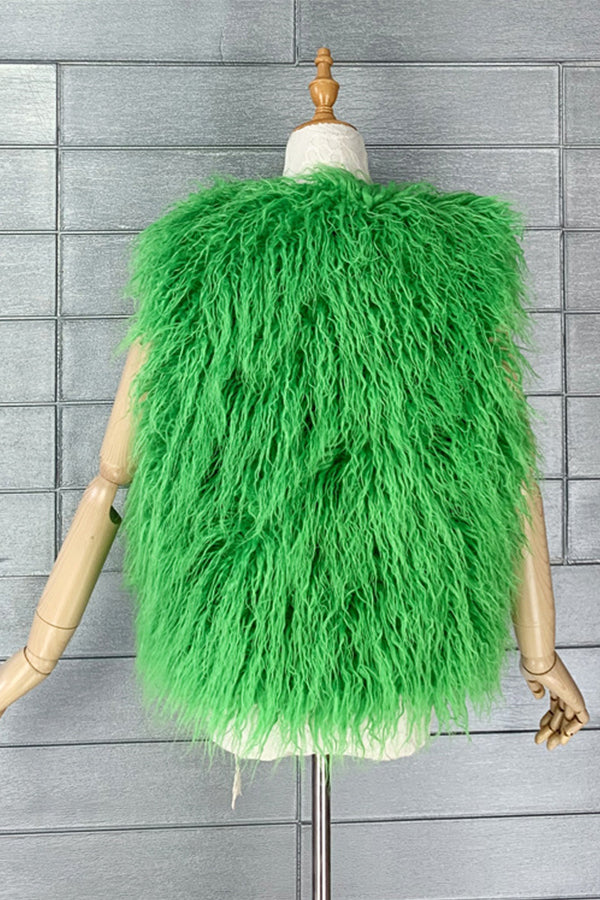 Lamb Fur Vest Curly Mongolian Sleeveless Jacket for Women