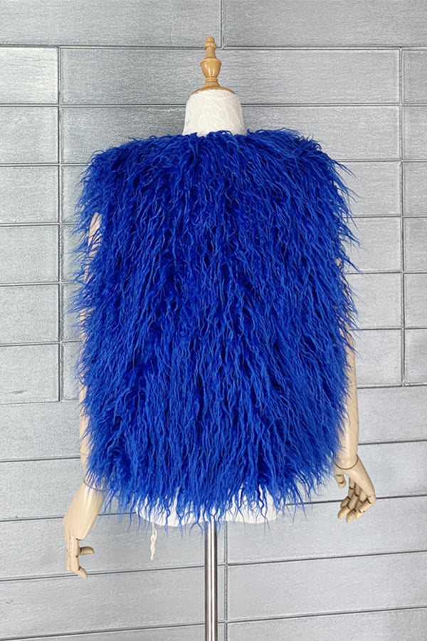 Lamb Fur Vest Curly Mongolian Sleeveless Jacket for Women