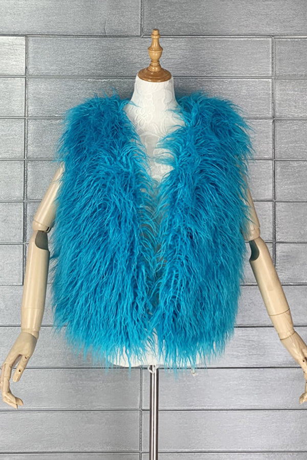 Lamb Fur Vest Curly Mongolian Sleeveless Jacket for Women